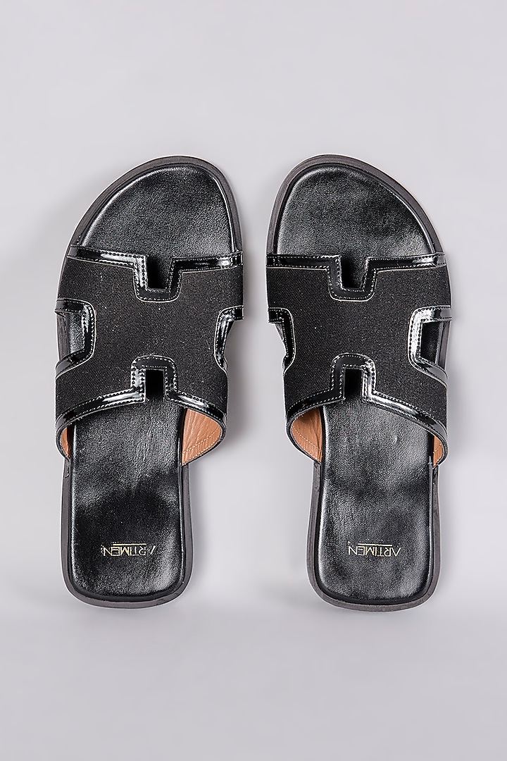 Black Leather Slippers by ARTIMEN at Pernia's Pop Up Shop