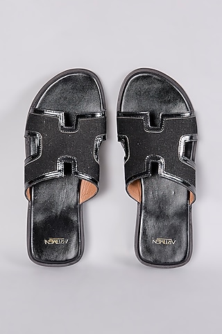 Black Leather Slippers by ARTIMEN