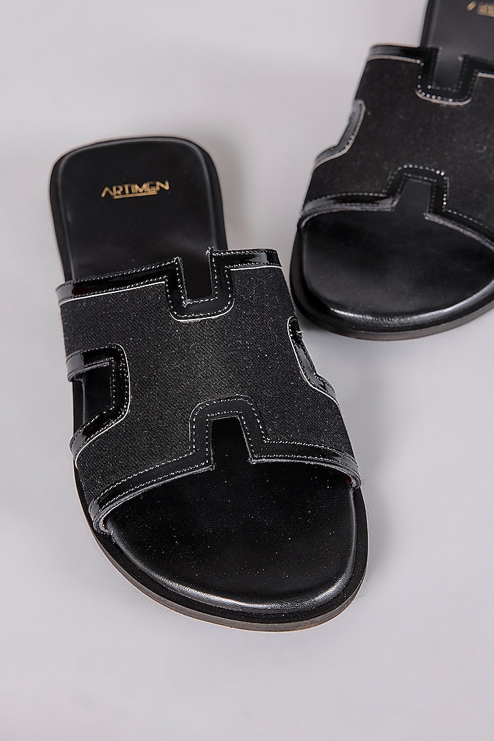 Black Leather Slippers by ARTIMEN at Pernia's Pop Up Shop