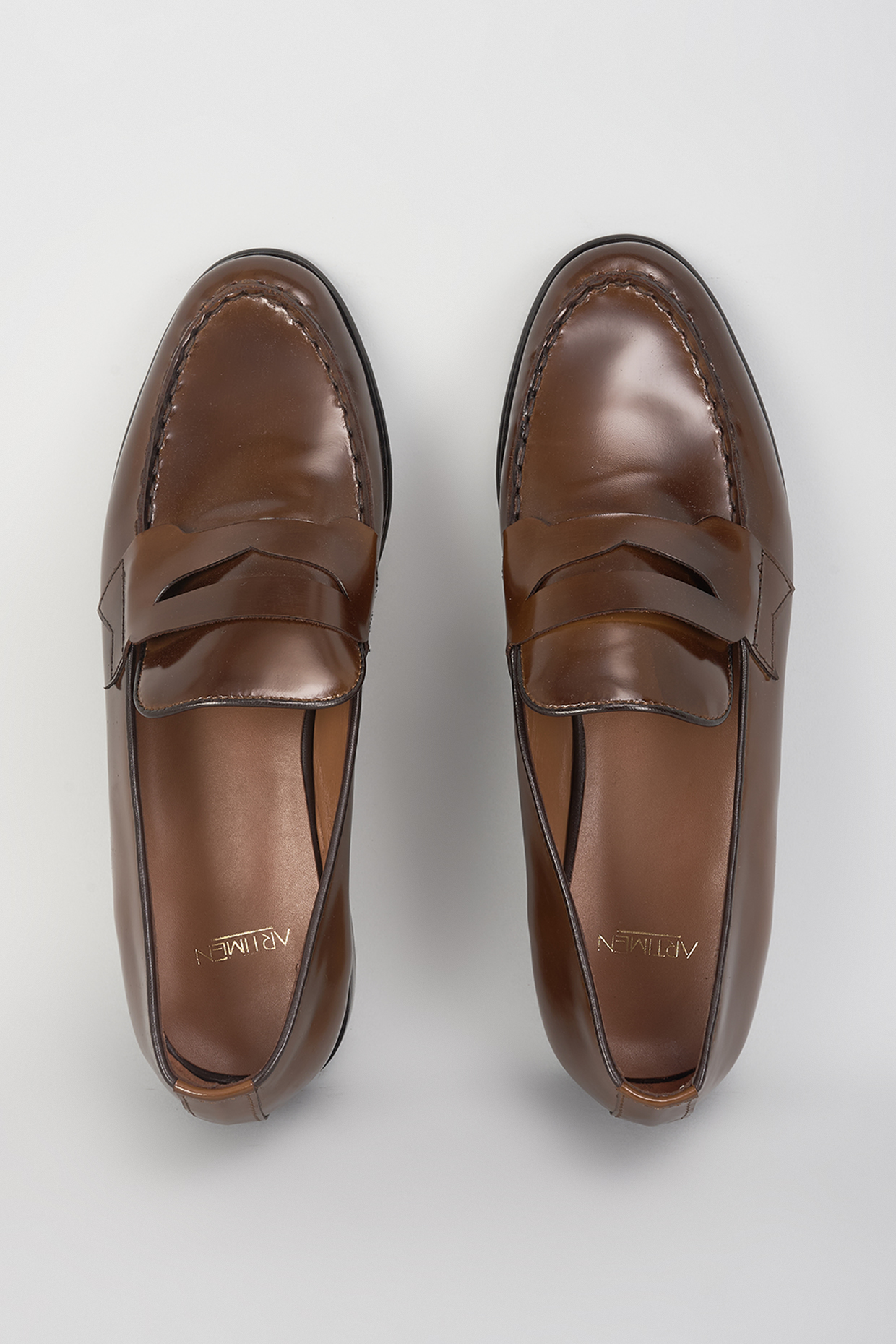 Brown Leather Handcrafted Loafers by ARTIMEN