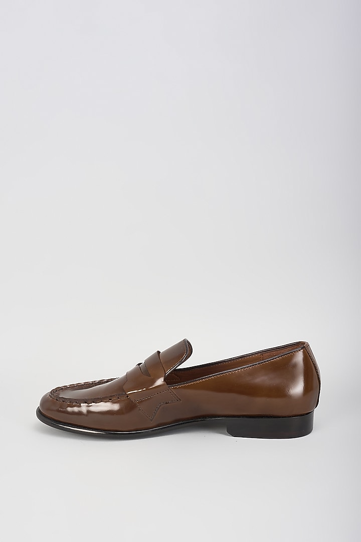 Brown Leather Handcrafted Loafers by ARTIMEN at Pernia's Pop Up Shop