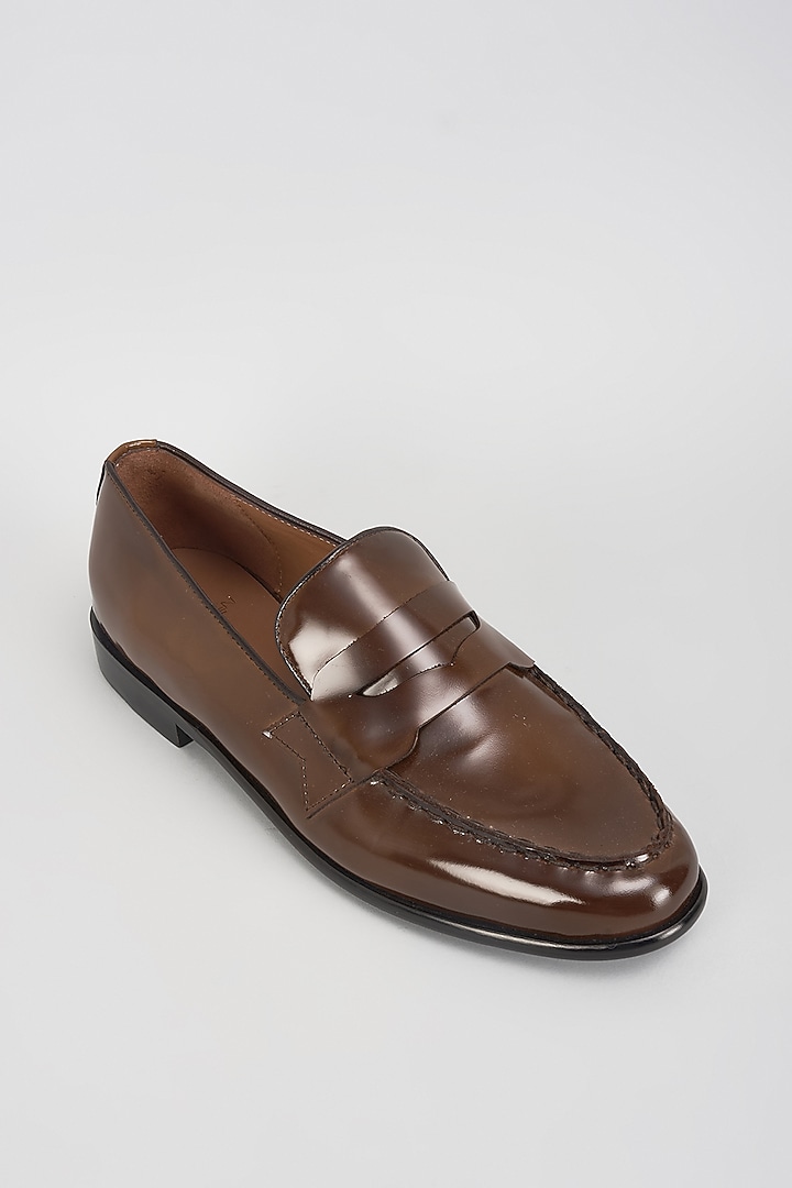 Brown Leather Handcrafted Loafers by ARTIMEN at Pernia's Pop Up Shop