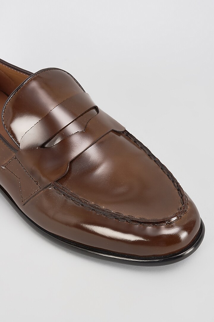 Brown Leather Handcrafted Loafers by ARTIMEN at Pernia's Pop Up Shop