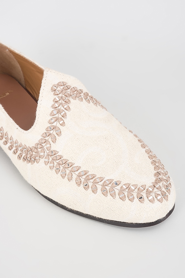 Ivory Leather Mirror Embroidered Loafers by ARTIMEN at Pernia's Pop Up Shop