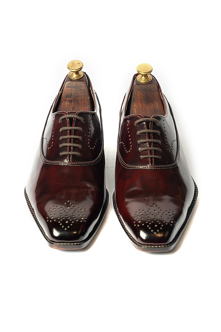 Burnt Cherry Leather Oxford Shoes by ARTIMEN