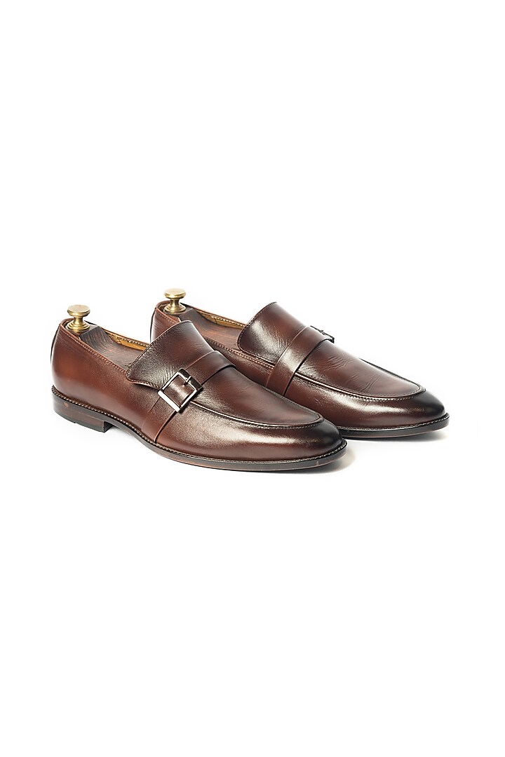 Burnt Brown Hand Sprayed Leather Loafers by ARTIMEN at Pernia's Pop Up Shop