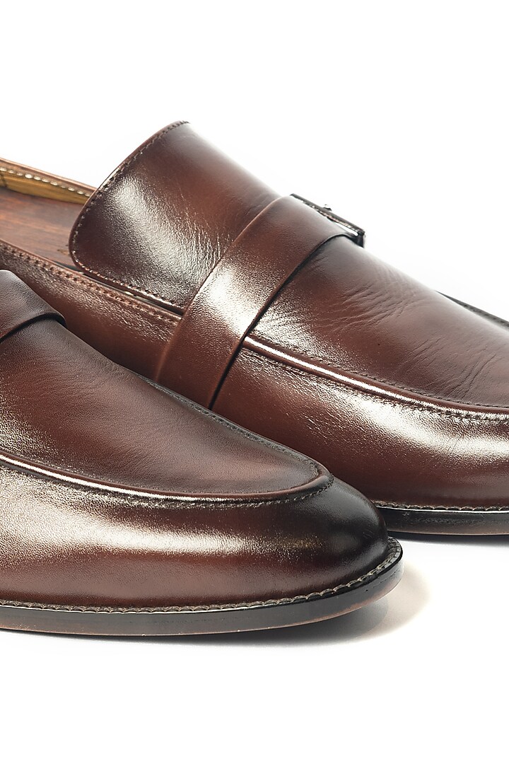 Burnt Brown Hand Sprayed Leather Loafers by ARTIMEN at Pernia's Pop Up Shop