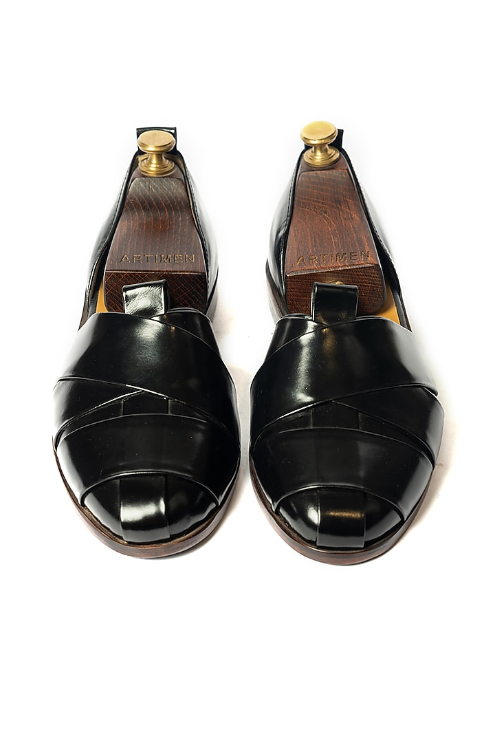 Black Leather Strappy Sandals by ARTIMEN at Pernia's Pop Up Shop