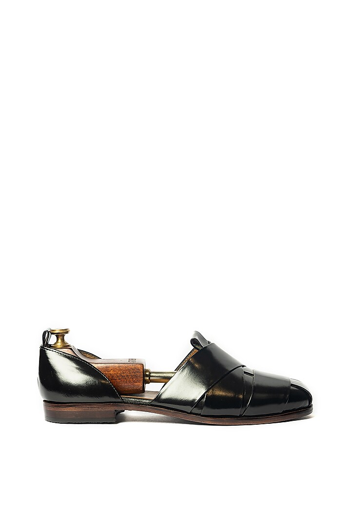 Black Leather Strappy Sandals by ARTIMEN at Pernia's Pop Up Shop