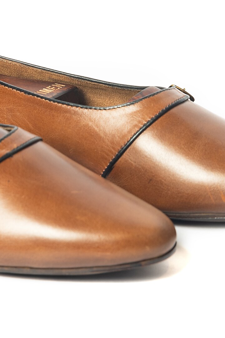 Burnt Tan Leather Juttis by ARTIMEN at Pernia's Pop Up Shop