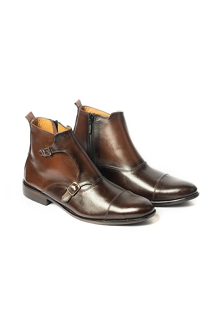 Brown & Tan Leather Handcrafted Boots by ARTIMEN at Pernia's Pop Up Shop