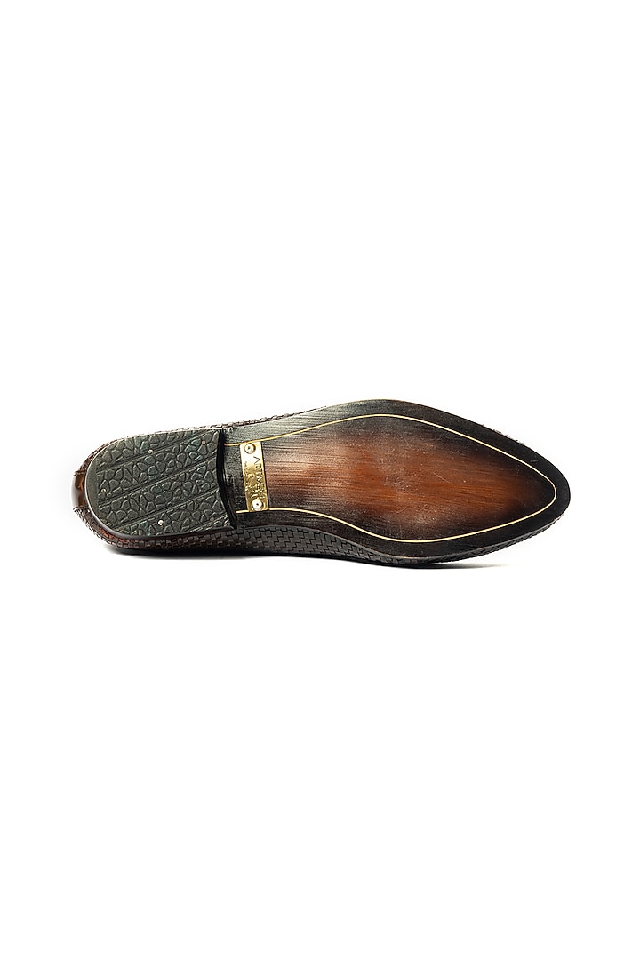 Brown Leather Handwoven Textured Loafers by ARTIMEN at Pernia's Pop Up Shop
