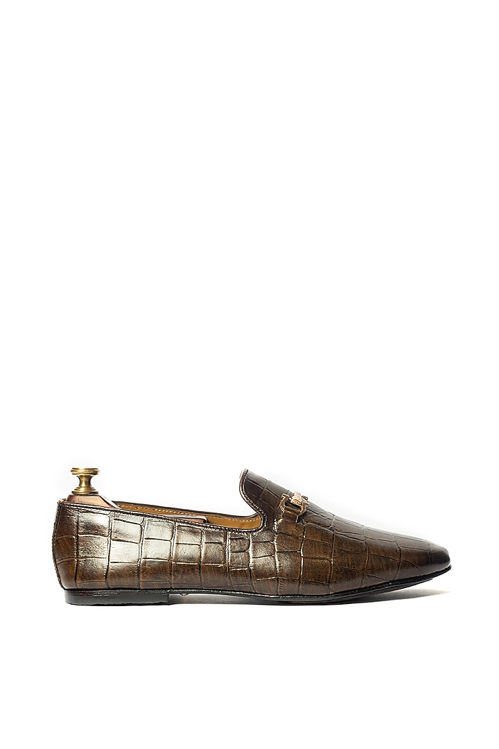 Brown Leather Embossed Loafers by ARTIMEN at Pernia's Pop Up Shop