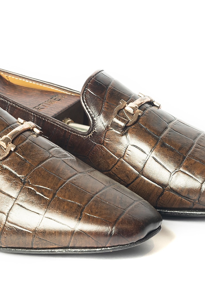 Brown Leather Embossed Loafers by ARTIMEN at Pernia's Pop Up Shop