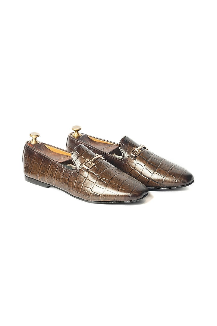Brown Leather Embossed Loafers by ARTIMEN at Pernia's Pop Up Shop