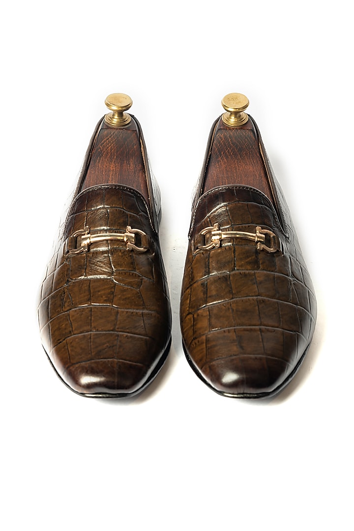Brown Embossed Loafers by ARTIMEN