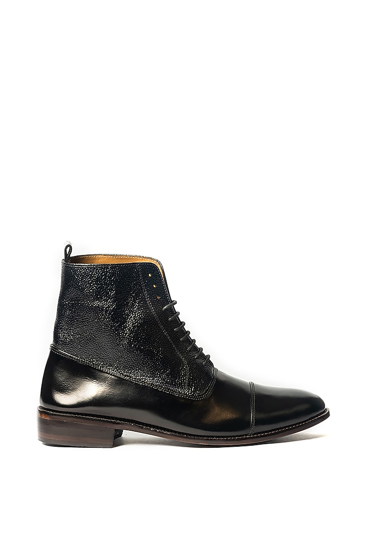 Black Leather Handcrafted Oxford Boots by ARTIMEN at Pernia's Pop Up Shop