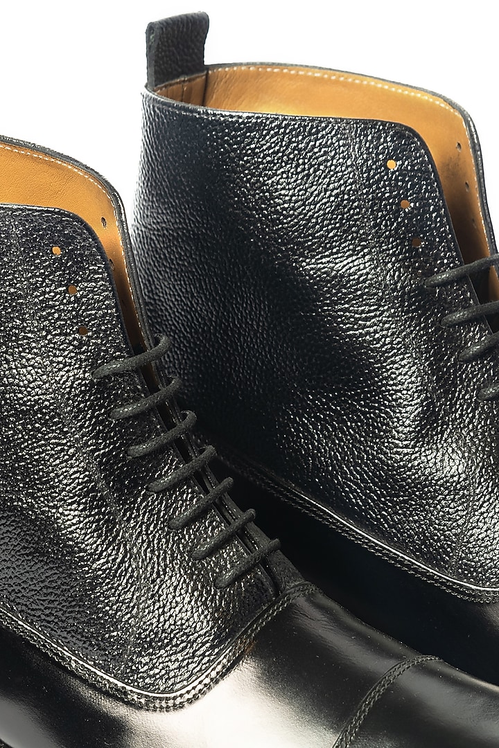 Black Leather Handcrafted Oxford Boots by ARTIMEN at Pernia's Pop Up Shop