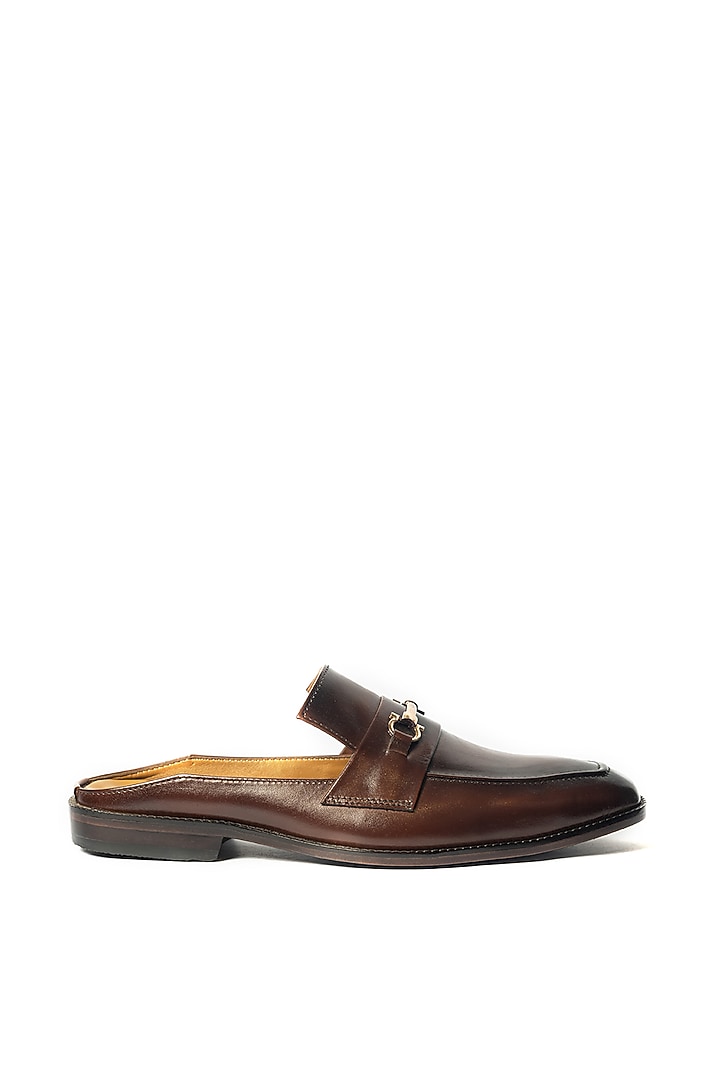 Burnt Brown Handcrafted Leather Mules by ARTIMEN at Pernia's Pop Up Shop
