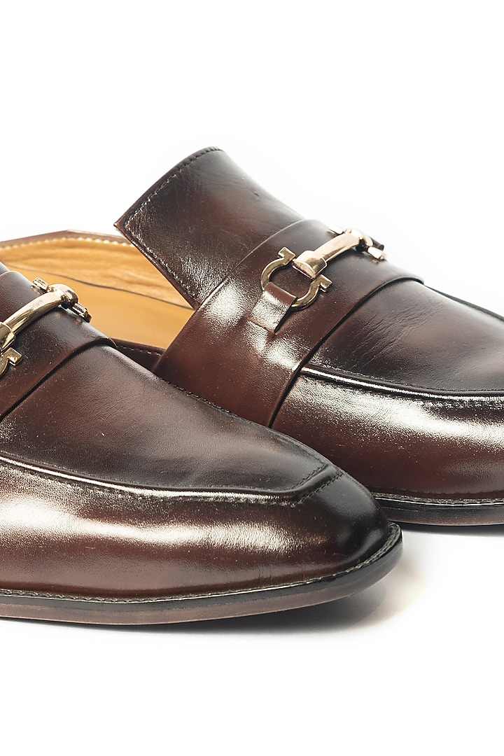 Burnt Brown Handcrafted Leather Mules by ARTIMEN at Pernia's Pop Up Shop