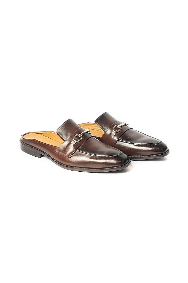 Burnt Brown Handcrafted Leather Mules by ARTIMEN at Pernia's Pop Up Shop