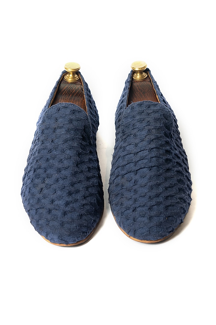 Blue Stone Washed Fabric Loafers by ARTIMEN