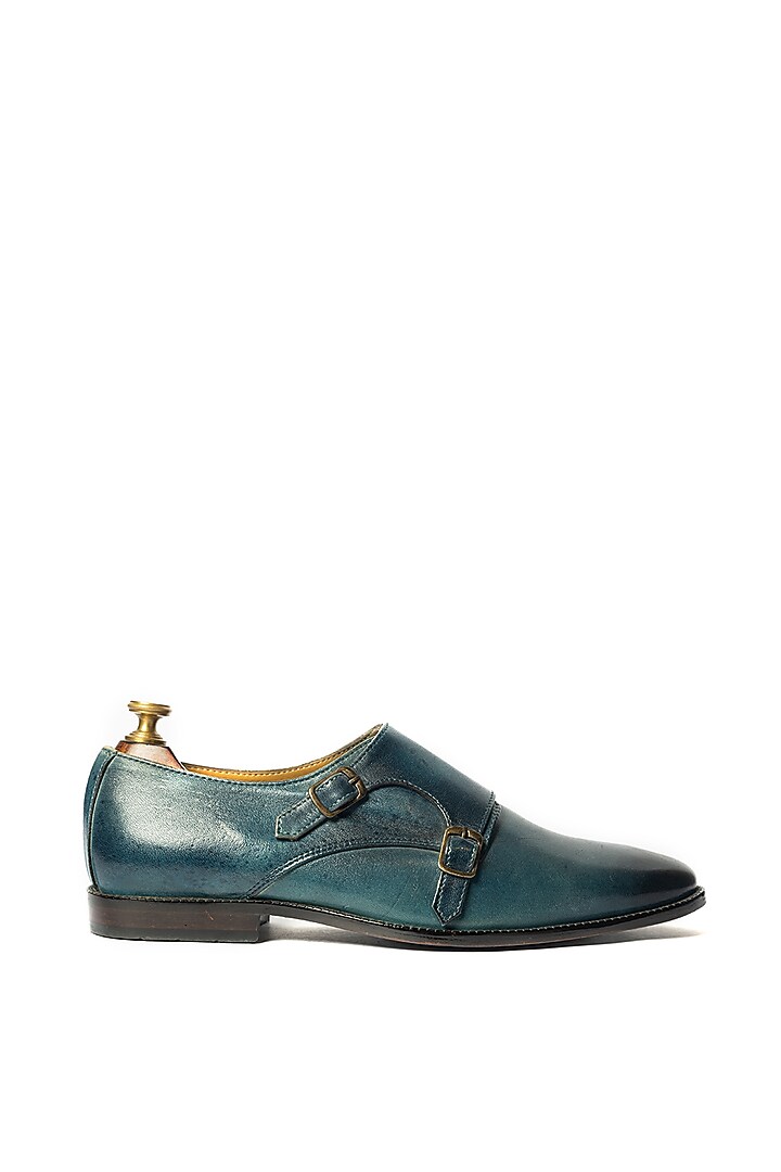 Sea Blue Leather Handpainted Shoes by ARTIMEN at Pernia's Pop Up Shop