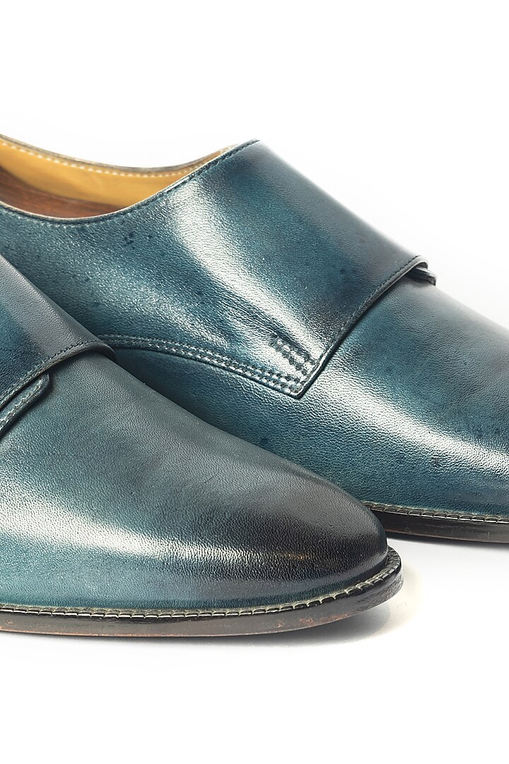 Sea Blue Leather Handpainted Shoes by ARTIMEN at Pernia's Pop Up Shop