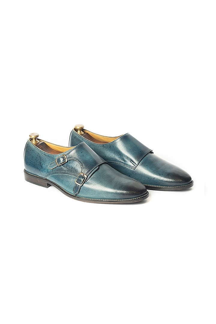 Sea Blue Leather Handpainted Shoes by ARTIMEN at Pernia's Pop Up Shop