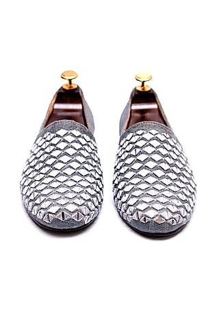 Grey Leather Mirror Embroidered Espadrilles by ARTIMEN