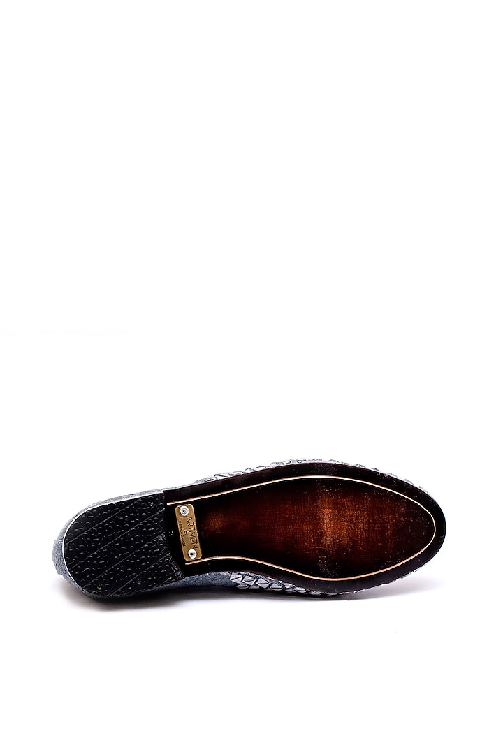Black Leather Mirror Embroidered Peshawari Sandals by ARTIMEN at Pernia's Pop Up Shop