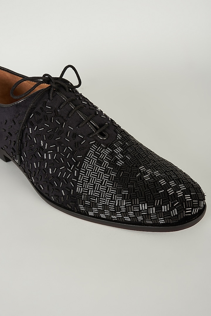 Black Velvet Cutdana Embroidered Lace-Up Shoes by ARTIMEN at Pernia's Pop Up Shop