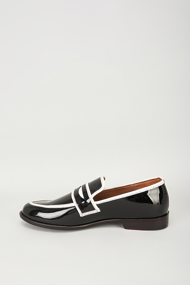 Black & White Patent Leather Mirror Embroidered Loafers by ARTIMEN at Pernia's Pop Up Shop