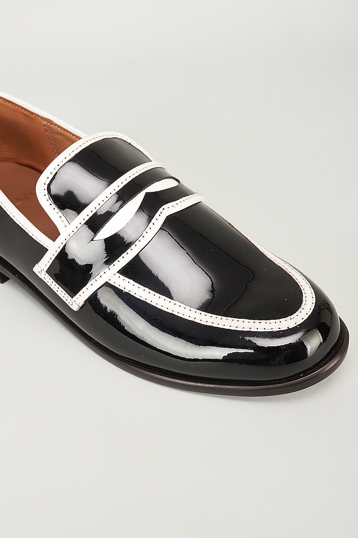 Black & White Patent Leather Mirror Embroidered Loafers by ARTIMEN at Pernia's Pop Up Shop
