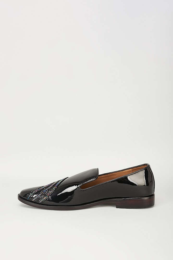 Black Patent Leather Cutdana Embroidered Loafers by ARTIMEN at Pernia's Pop Up Shop