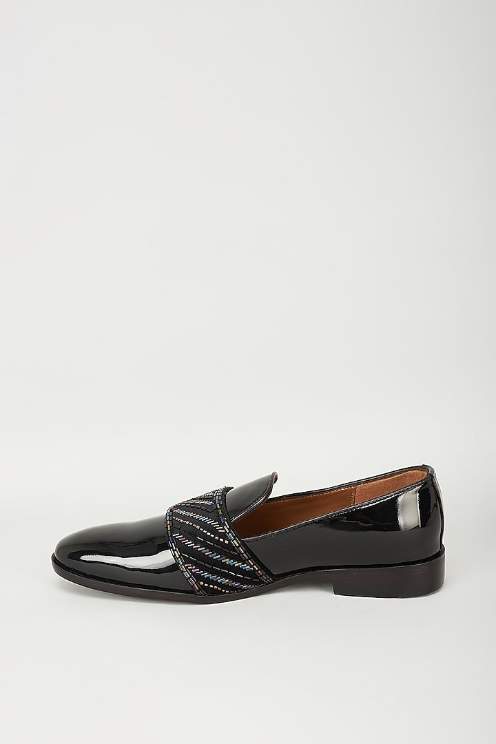 Black Patent Leather Cutdana Embroidered Loafers by ARTIMEN at Pernia's Pop Up Shop