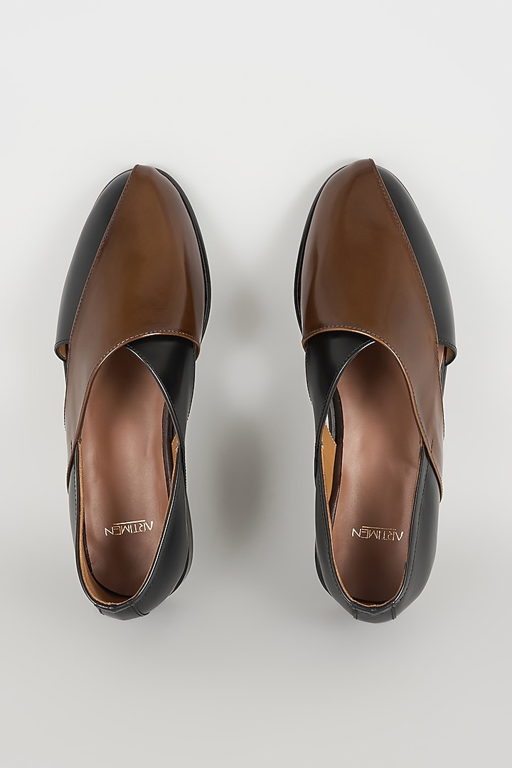 Brown Leather Mojaris by ARTIMEN at Pernia's Pop Up Shop