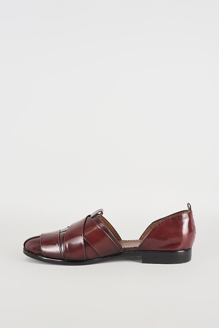 Burnt Cherry-Colored Leather Mojaris by ARTIMEN at Pernia's Pop Up Shop