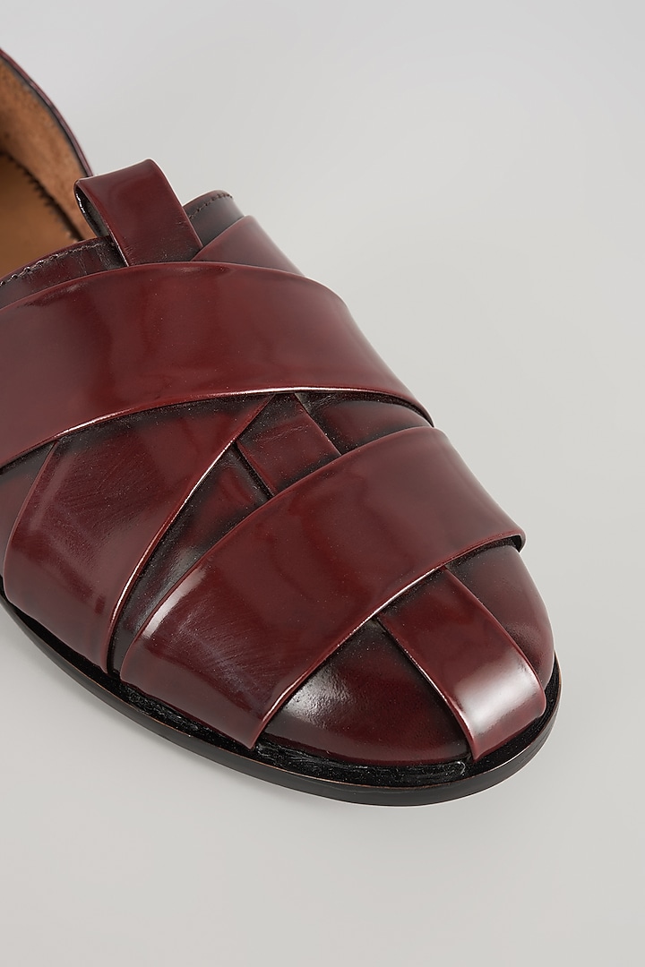 Burnt Cherry-Colored Leather Mojaris by ARTIMEN at Pernia's Pop Up Shop