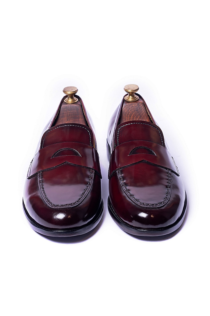 Burnt Cherry Penny Loafers by ARTIMEN