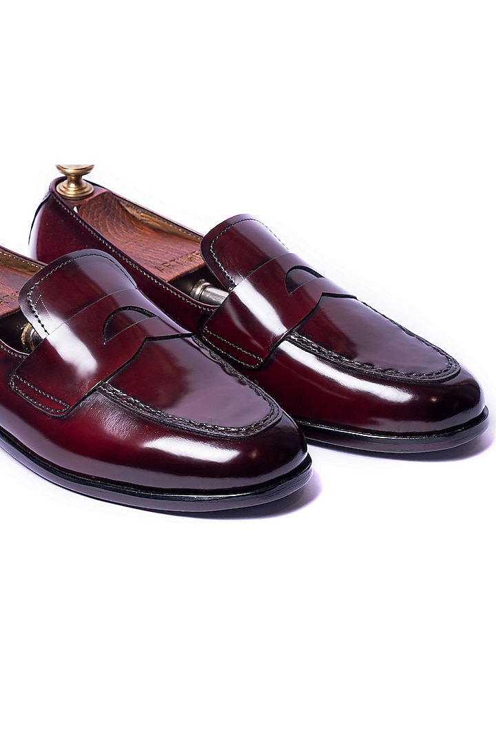 Burnt Cherry Leather Oxford Shoes by ARTIMEN