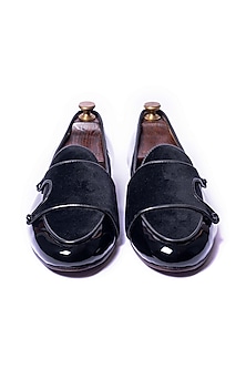 Black Strapped Leather & Velvet Loafers by ARTIMEN-POPULAR PRODUCTS AT STORE