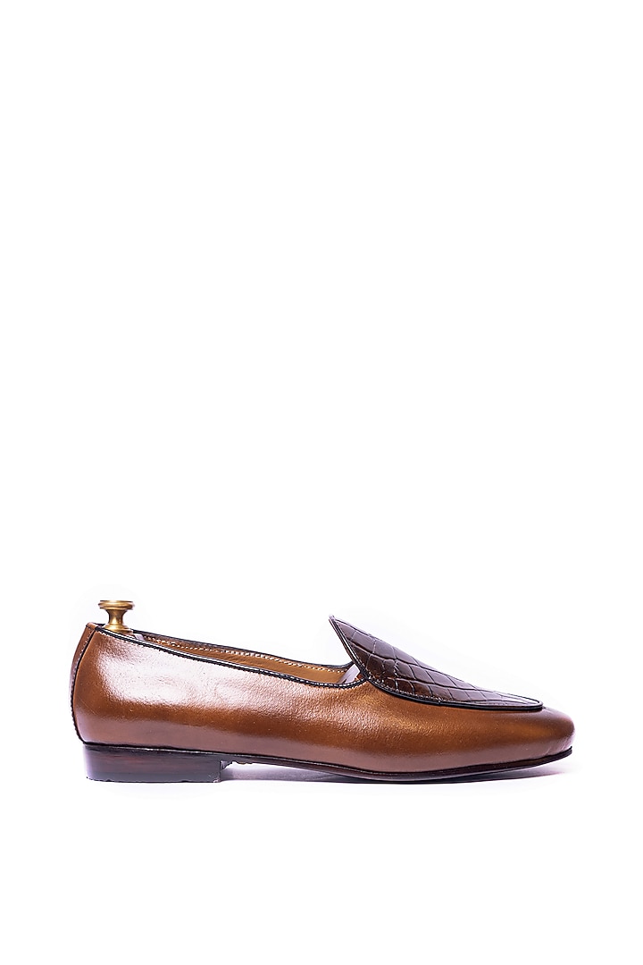 Brown Leather Crocodile Embossed Loafers by ARTIMEN at Pernia's Pop Up Shop