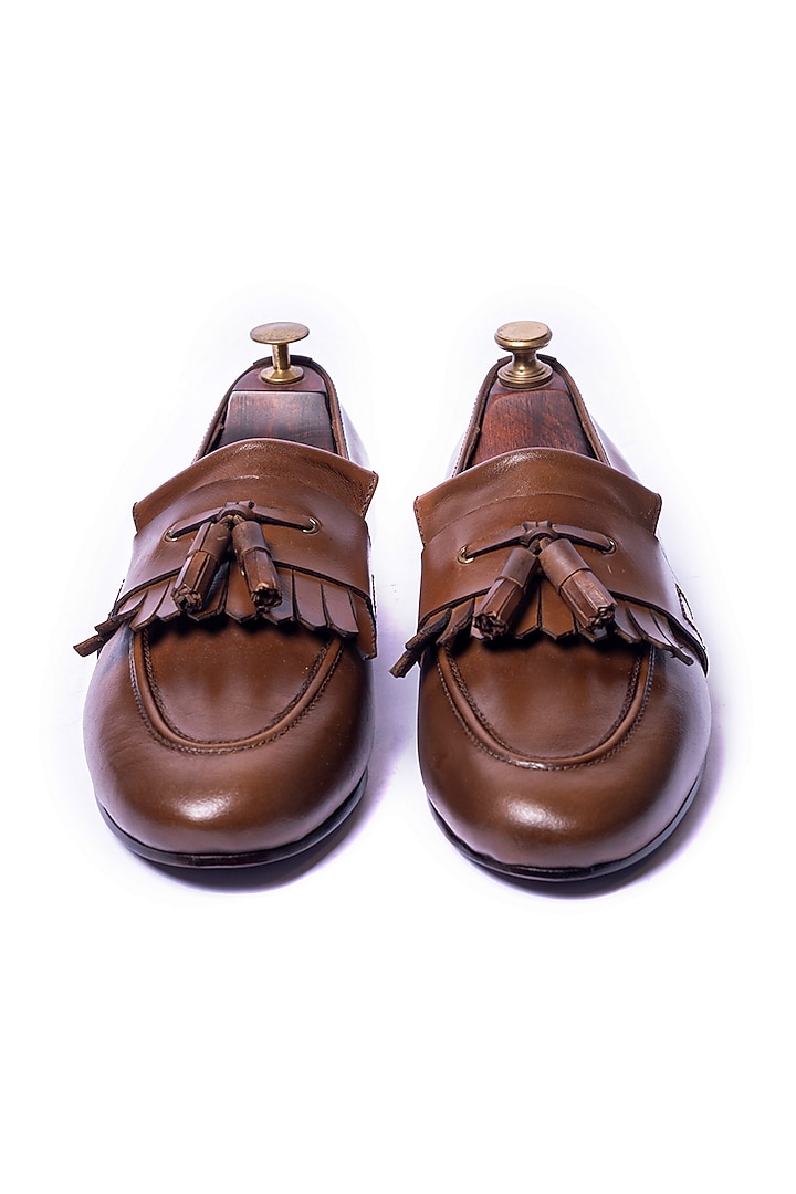 Burnt Tan Leather Tassel Loafers by ARTIMEN at Pernia's Pop Up Shop