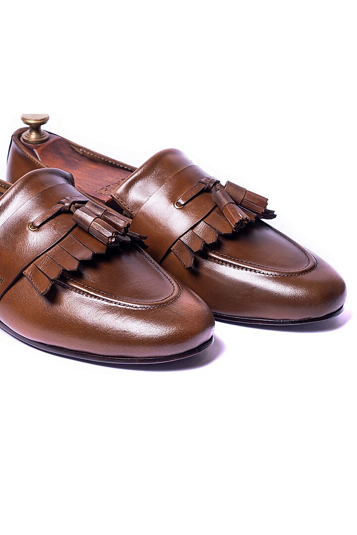 Burnt Tan Leather Tassel Loafers by ARTIMEN at Pernia's Pop Up Shop