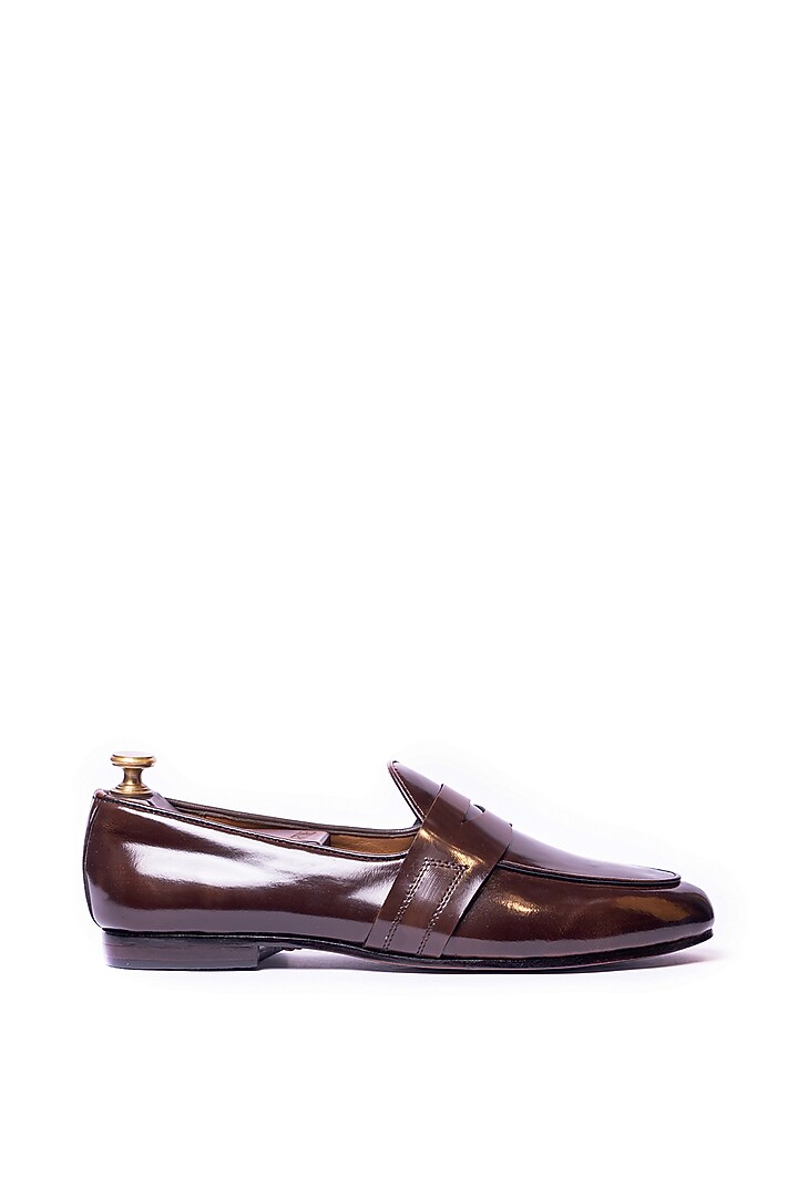 Brushed Brown Leather Penny Loafers by ARTIMEN at Pernia's Pop Up Shop