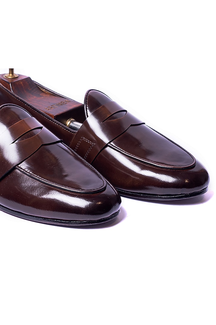 Brushed Brown Leather Penny Loafers by ARTIMEN at Pernia's Pop Up Shop