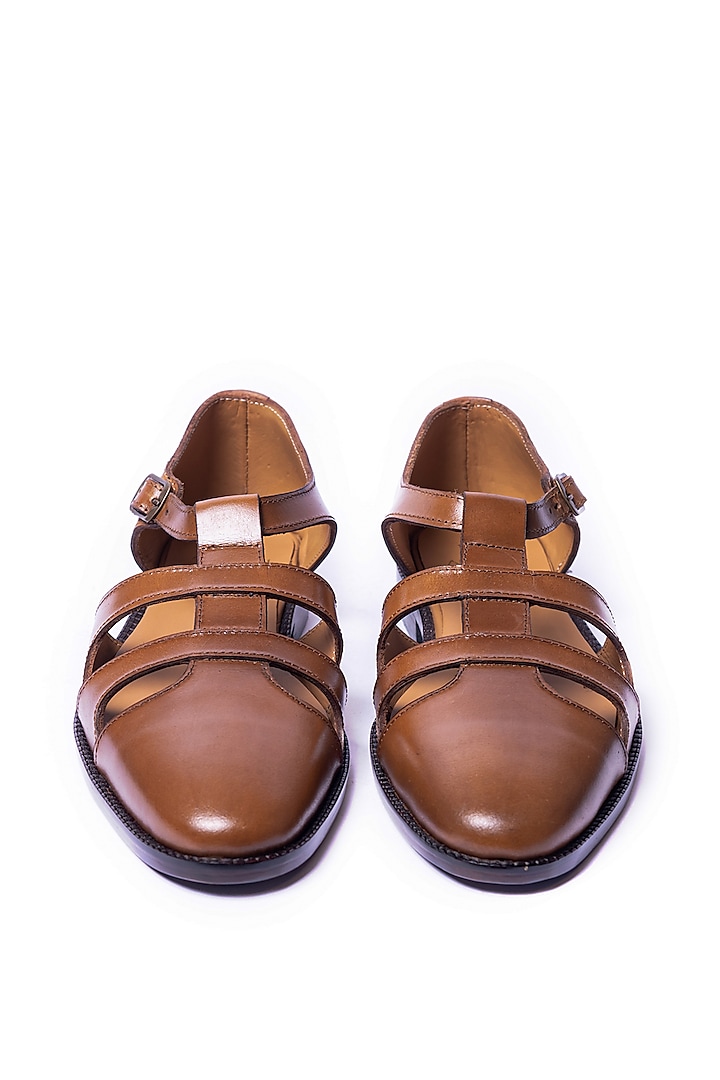 Tan Leather Strapped Sandals by ARTIMEN