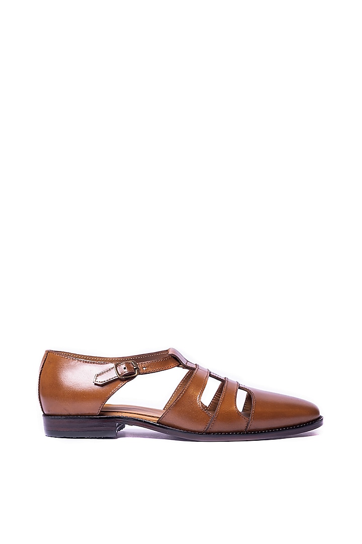 Tan Leather Strapped Sandals by ARTIMEN