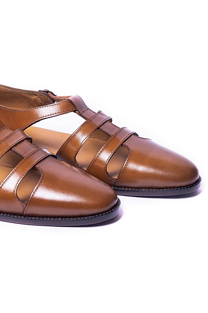 Tan Leather Strapped Sandals by ARTIMEN at Pernia's Pop Up Shop